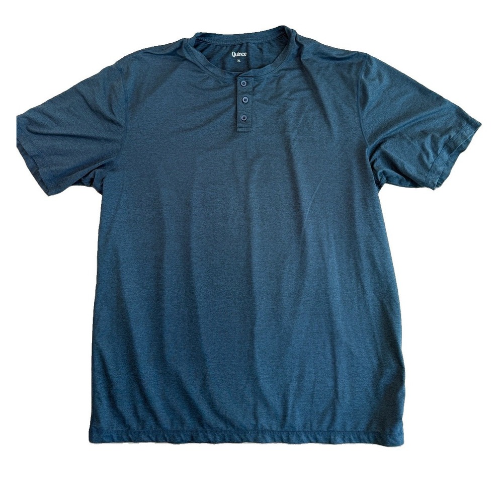 Quince Navy Blue Flowknit Breeze Performance Short Sleeve Henley Shirt Men's XL